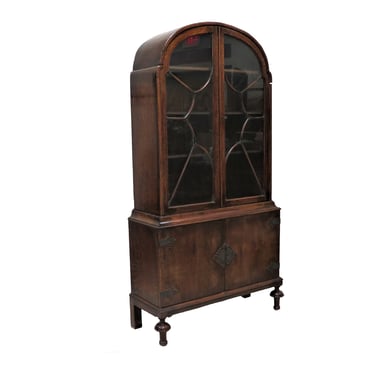 Art Deo Furniture | Antique English Oak Arched Bookcase With Fretwork Glass Doors 