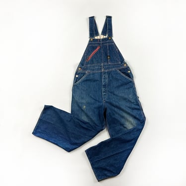 1950s Bulls Eye Vintage Elastic Low Back Overalls / Denim / Jeans / Vintage Denim / Printed Elastic / Donut Buttons / 50s / 40s / 34 Waist 