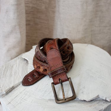 VINTAGE BRAIDED LEATHER BELT - BROWN WITH BRASS BUCKLE - XL