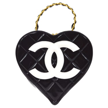 CHANEL * 1995 Black Patent Leather Heart Top Handle Bag