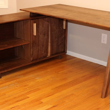 FREE SHIPPING ~ Walnut Mid Century Desk With Drawers And Tapered Legs ~ Rustic Home Office Desk In Custom Size, Different Wood Color Options 