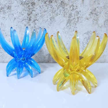West German Acrylic / Lucite / Plastic Candle Holders - Lotus or Starburst Shape 
