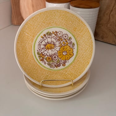 Vintage Taylor Smith Ironstone Yellow Nosegay Floral Appetizer Plates - Set of 4 