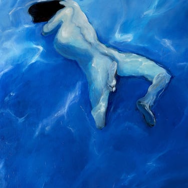 Refracted Swimmer-Giclee-Fine Art Reproduction Print-Archival Print-Nude-Pool Painting-Angela Ooghe 
