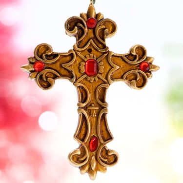 VINTAGE: Antiqued Gold Cross Ornament - Gift Accent - Holiday, Christmas - SKU 15-A2-00005459 
