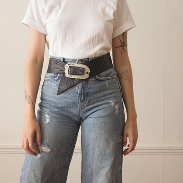 1980s Post Modern Buckle Belt - Medium Silver Rectangle 