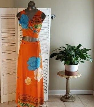 Vintage 70s 2 Piece Resort Wear Wrap Top and Wrap Skirt  M Hawaiian Print TIKI 