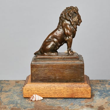 Bronze Lion Mounted on an Oak Based Signed A.P. Braelor