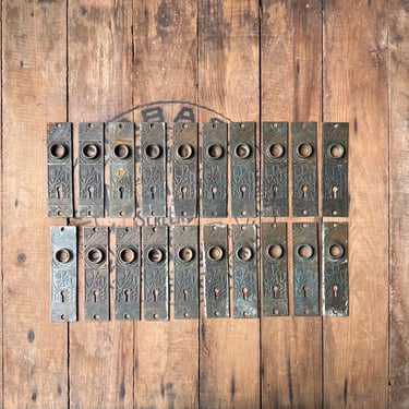 Set of 20 Nashua Brass Victorian Eastlake Ornate Door Back Plates 