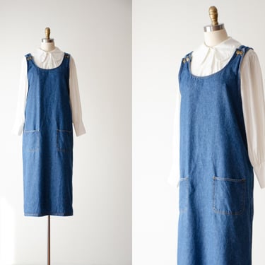 denim overall dress | 90s plus size vintage loose oversized cottagecore dark academia jean pinafore dress 