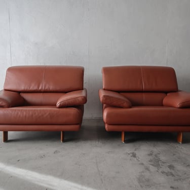 Pair of Post-Modern Leather Lounge Chairs 