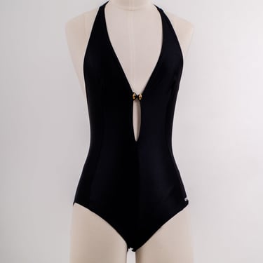 *1980's Ungaro Black Stretch Monokini Swim Suit SPRING