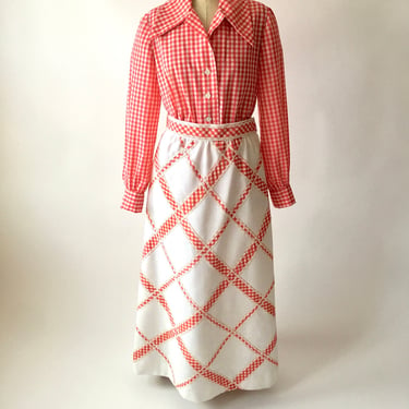 Vintage 70s Carlye Gingham Blouse and Maxi Skirt 