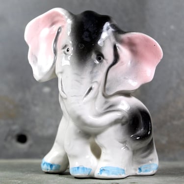 Small Gray Ceramic Lucky Elephant - Trunk Up Elephant - Skinny Elephant! - Made in Japan | FREE SHIPPING 