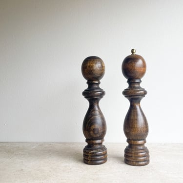 Wooden Salt and Pepper Grinders Turned Wood Spindle Salt and Pepper Shakers Set of Two 