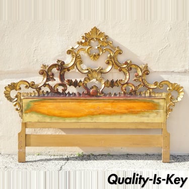 Vtg French Rococo Italian Hollywood Regency Gold Gilt Wood Queen Sz Headboard