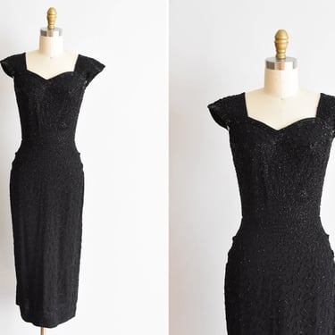 1950s Endless Dazzle dress / vintage 50s cocktail dress/ heavily beaded party dress 