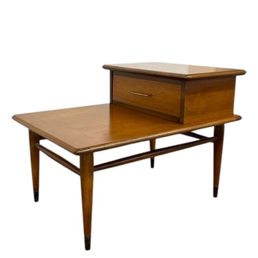 Free shipping within continental US - Vintage Mid-Century Modern 1-Drawer Walnut End Table by Lane with Wood Inlay and Tapered Legs 