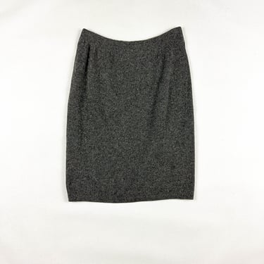 1990s Liz Claiborne Collection Lambswool and Angora Grey Knit Pencil Skirt / Mid Length / Medium / M / Fuzzy / Mohair / Stretch / Gray / 