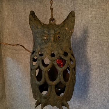 Vintage Cast Iron Owl Pendant Light H11 x W6 x D5.5