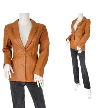 1970's Caramel Brown Leather Blazer I Jacket I Coat I Sz Med I New England Leather Sports Wear 