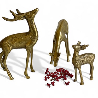 Vintage Brass Deer Figurines Set of 3 - Stag and Doe Woodland Family Decor - Mid-Century Retro Brass Home Accents 7 - 4