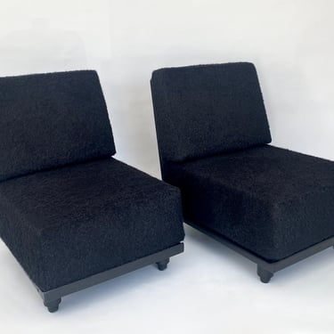 Guillerme et Chambron Votre Maison Pair of French Lounge Chairs Model Elmyre Ebonized