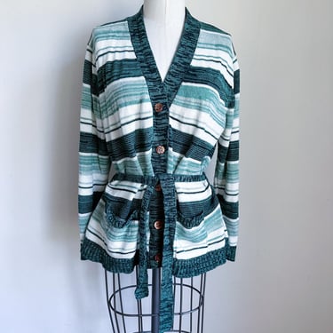 Vintage 1970s Forest Green Space Dye Wrap Cardigan / M 