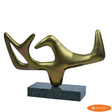Mid-Century Modern Brass Sculpture on Green Marble Base