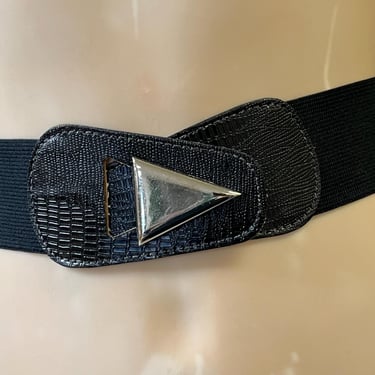 black stretch belt 80s elastic silver buckle medium large 