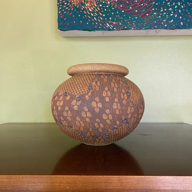 Don McWhorter Studio Craftsman made Ceramic Pottery Stoneware large decorated round vase 