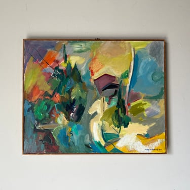 Mary A. Khantzian Colorful Expressionist Abstract Oil on Canvas Painting, Framed 