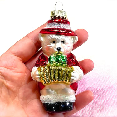 VINTAGE: Glass Christmas Bear Ornament - Present Ornament - Mercury Ornament - Holiday - Xmas 