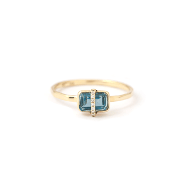 Micropavé Bezel Wrapped Emerald Cut Blue Topaz Ring - Melissa Joy Manning Residency