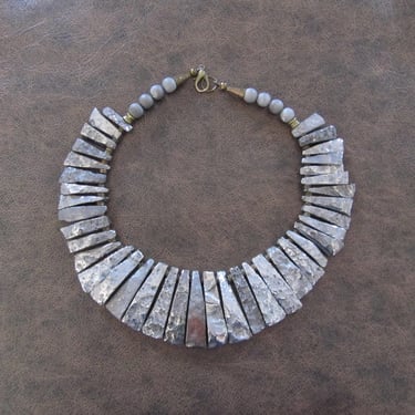 Electroplated slab stone statement necklace, chunky silver necklace 2 