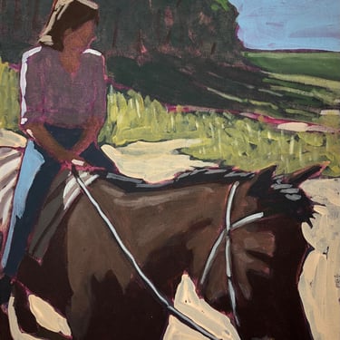Woman on Horse - Original Acrylic Painting on Canvas 12 x 16, texas, western, southwest, michael van, figurative, fine art, gallery wall 