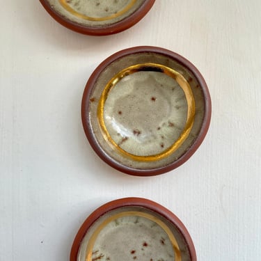 Ceramic Ring Dish. The Object Enthusiast. Speckled Green and Gold Ring Dish. Red Stoneware ceramics. Ceramic Stoneware Gold Trinket Dish. 