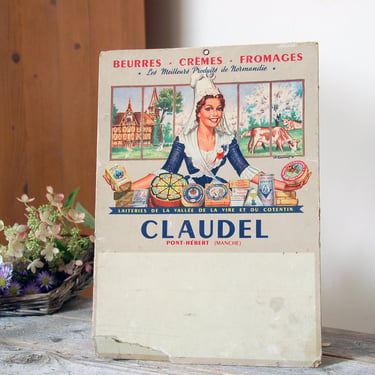 Vintage French cheese advertising card / Claudel Normandy cheese sign / vintage food advertising sign / French vintage / vintage postcard 