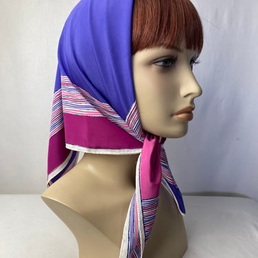 60’s VERA scarf pink & purple color block striped X LG square head scarf neck scarves 