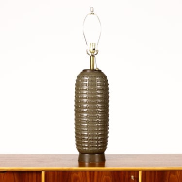 Mid Century Vintage Table Lamp — Bob Kinzie for Affiliated Craftsmen — Dark Green Glaze 