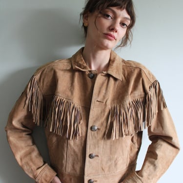 Petite Vintage Fawn Fringed & Cropped Suede Jacket