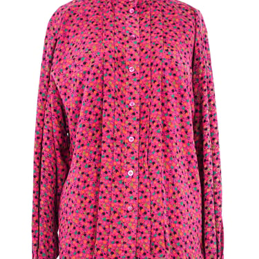 Escada Fuchsia Leaf Print Silk Blouse