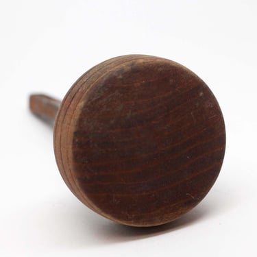 Vintage Flat Round Wooden Door Knob with Cast Iron Shank