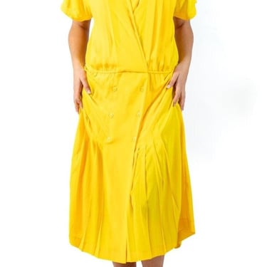 1980S Yellow Polyester Crepe De Chine Dress 