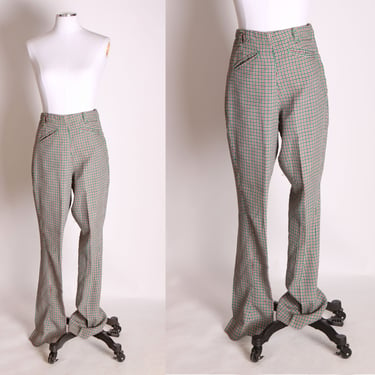 1960s Red, Green and White Plaid High Waisted Pants -XS 