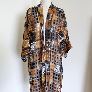 Vintage 90's Sheer Chiffon Robe, Kimono Sleeves, Free Size 