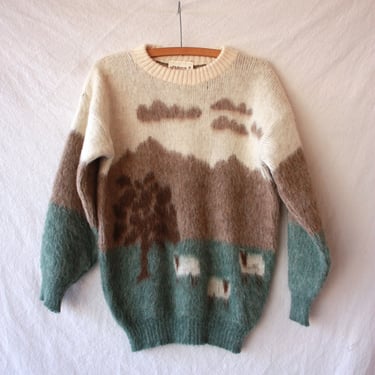 70s 80s Icelandic Wool Sweater with Pastoral Sheep Scene Size M / L 