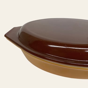 Vintage Pyrex Casserole Retro 1970s Old Orchard + Brown and Butterscotch + Ceramic + Divided + With Lid + Cookware + Kitchen + Cook + Dish 