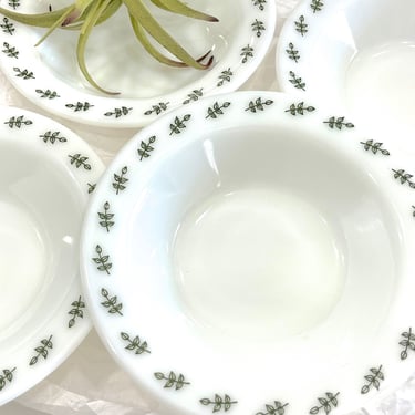 VINTAGE: 4pcs - PYREX Green Leaf Pattern Bowls - Tableware by Corning - 707 - Milk Glass - SKU 32-B-00035123 