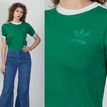 Vintage 80s Green Adidas Ringer Tee - Men's Small, Women's Medium | Striped Trefoil Logo Athletic T Shirt 